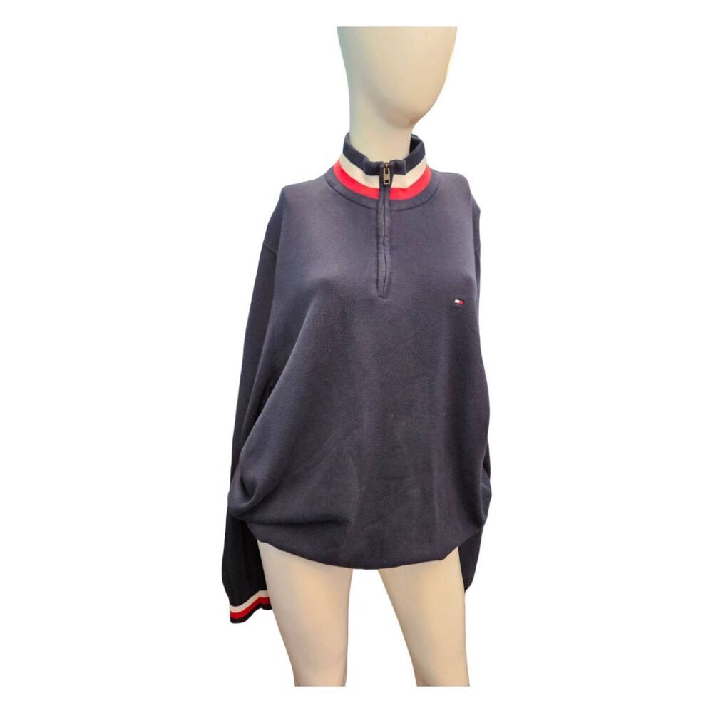 Tommy Hilfiger Navy Quarter Zip Sweater XL Pullover - Picture 2 of 7